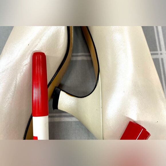 Amalfi Leather Dahlia Porcelain Luster Vtg 80s Womens Slip on Heel Shoe Size 8 - Picture 5 of 9